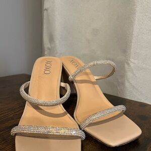 XOXO Tan Heeled Sandals with Sparkling Straps